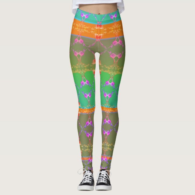 Faberge Inspired Ro Blommigt Folk Revival Leggings (Framsida)