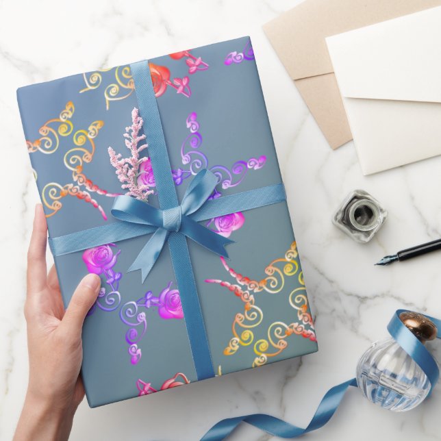 Faberge Ro Hearts on Blek Blue Moss Wrapping Pap Presentpapper (Gifting)