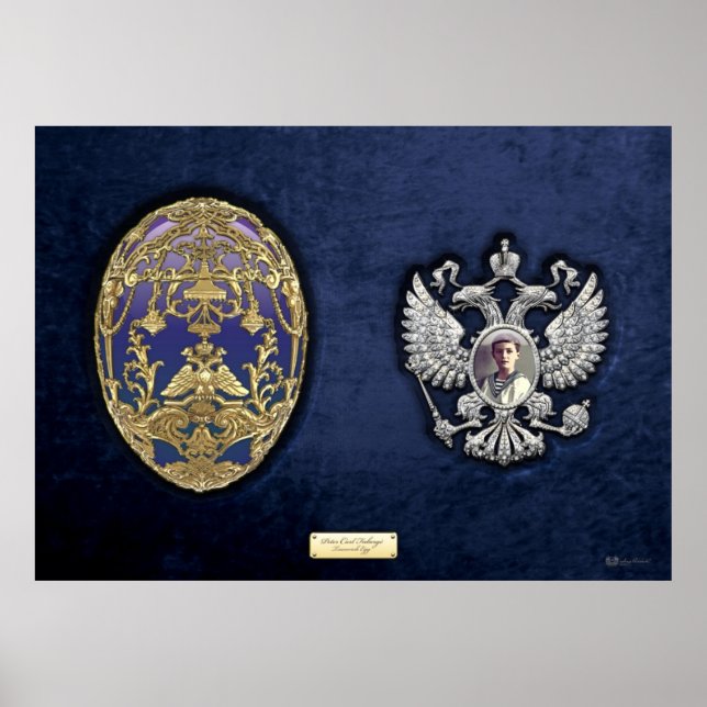 Faberge Tsarevich Egg with Surprise on Blue Velvet Poster (Framsidan)