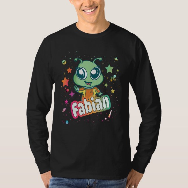 FABIAN - Cute Boy Namn med söt Alien T Shirt (Framsida)