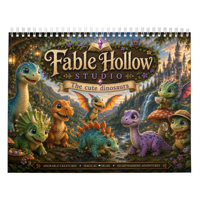 Fable Hollow Studio söta dinosaurieäventyr Kalender (Omslag)