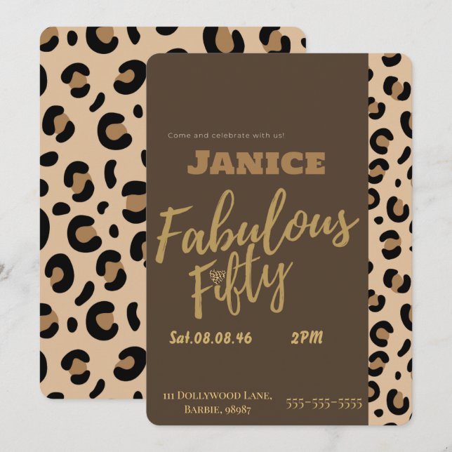 Fabolous Cheetah 50-årsjubileum Inbjudningar (Fram/baksida)