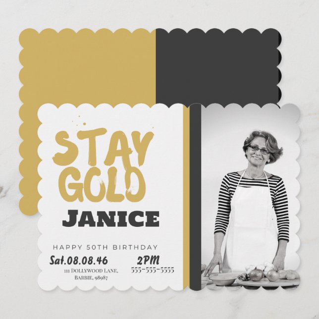 Fabolous Gold Golden 50th Personalized Inbjudningar (Fram/baksida)