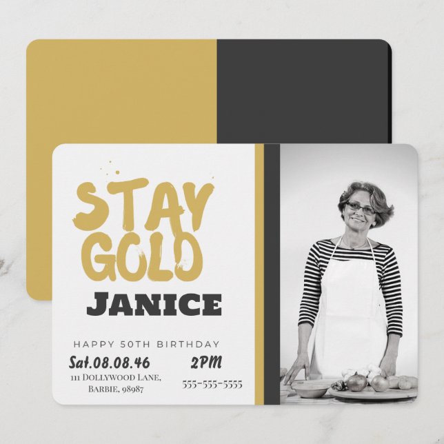 Fabolous Gold Golden 50th Personalized Inbjudningar (Fram/baksida)