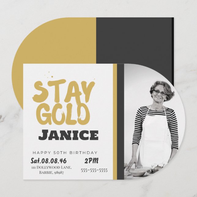 Fabolous Gold Golden 50th Personalized Inbjudningar (Fram/baksida)