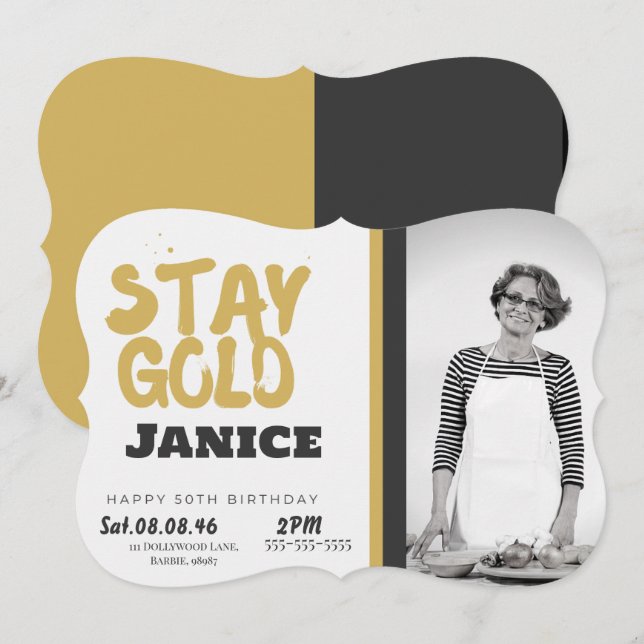 Fabolous Gold Golden 50th Personalized Inbjudningar (Fram/baksida)