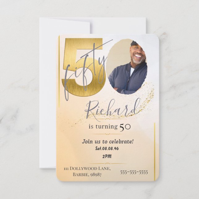 Fabolous Gold Golden 50th Personalized Inbjudningar (Framsida)