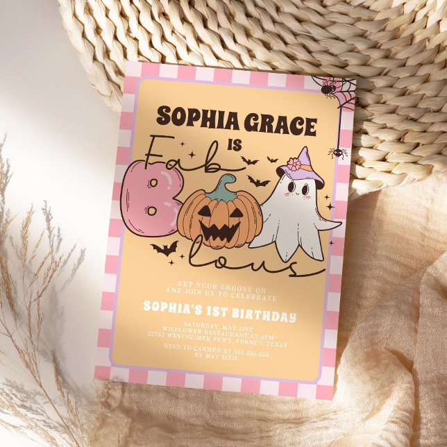 Faboolous Cute Ghost Groovy Halloween Birthday Inbjudningar (Skapare uppladdad)