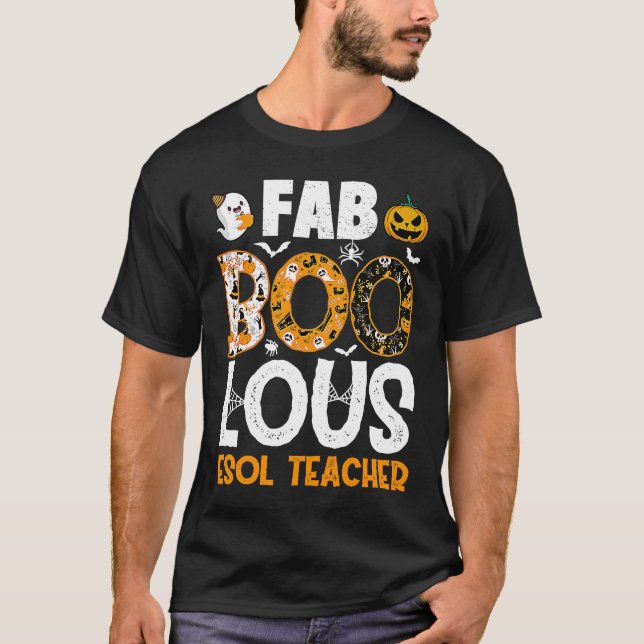 Faboolous ESL ESOL Teacher Spooky Teacher Hallowee T Shirt (Framsida)