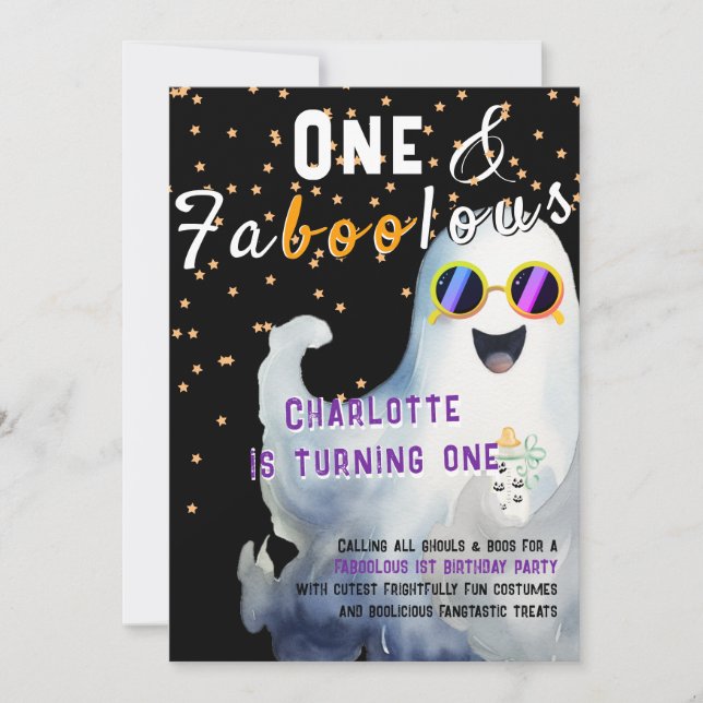 FaBOOlous Halloween Little BOO Baby 1:a födelsedag Inbjudningar (Framsida)