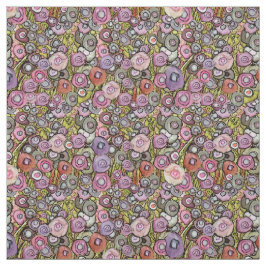 FABRIC ABSTRAKT CIRCLE FLOWERS ROSA GRÖNT DK LINJE TYG