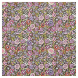 FABRIC ABSTRAKT CIRCLE FLOWERS ROSA GRÖNT DK LINJE TYG