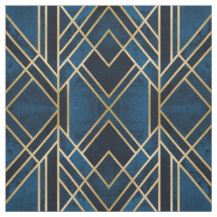 Fabric - Art Deco Blue & Guld speglad Tyg