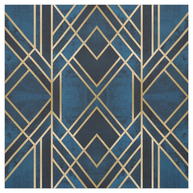 Fabric - Art Deco Blue & Guld speglad Tyg (Provkarta)