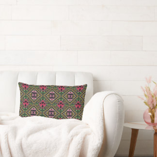 Fabric Art för Rosa och Grönt Abstrakt Lumbarkudde