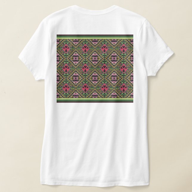 Fabric Art för Rosa och Grönt Abstrakt T Shirt (Laydown Baksida)