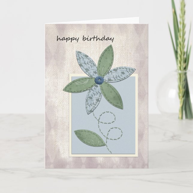 Fabric Birthday Flower Card Kort (Framsida)