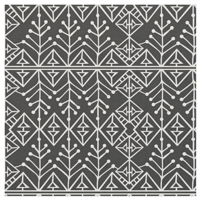 Fabric - Black & White Aztec Mönster Tyg (Närbild)