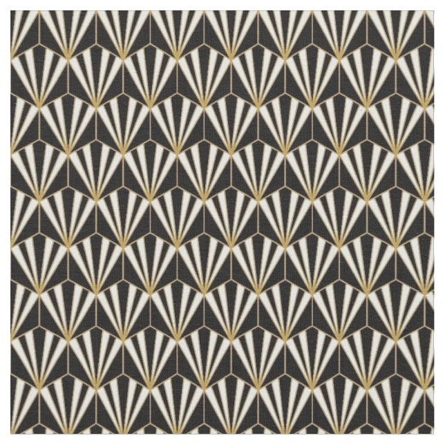 Fabric - Black White Guld Art Deco Tyg (Närbild)
