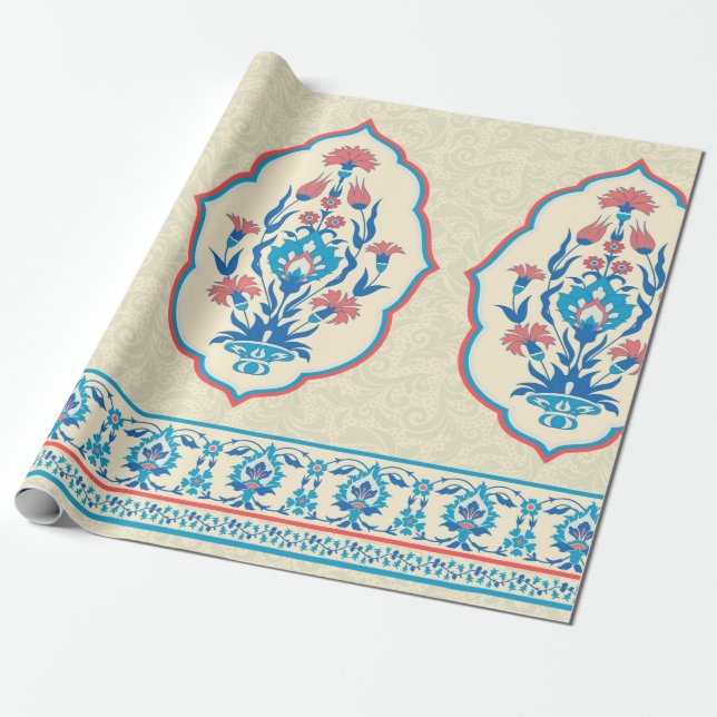 Fabric blommigt sömlös mönster i etnisk stil presentpapper (Utrullad)