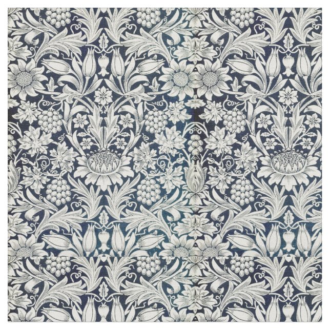 Fabric- Blue and White Art nouveau Mönster Tyg (Närbild)