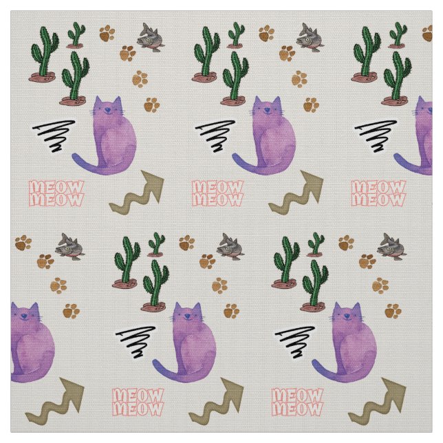 Fabric, Cat Fish Cactus Meow Tassar Tyg (Provkarta)