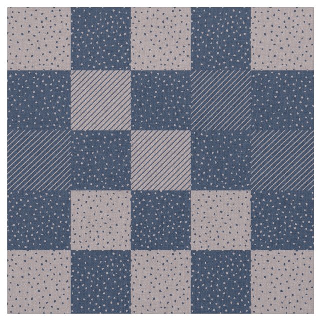 Fabric - Crazy Buffalo Checka in Blue and Taupe Tyg (Närbild)