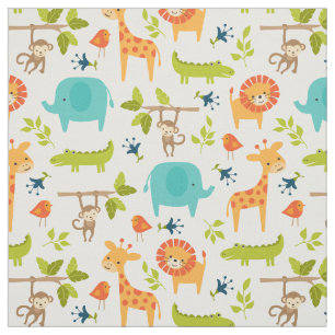 Fabric Cute Jungle Animals Tyg