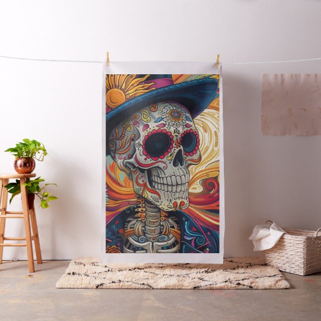 Fabric Decoupage Day of Dead Skeleton Vibrant Tyg (In Situ)