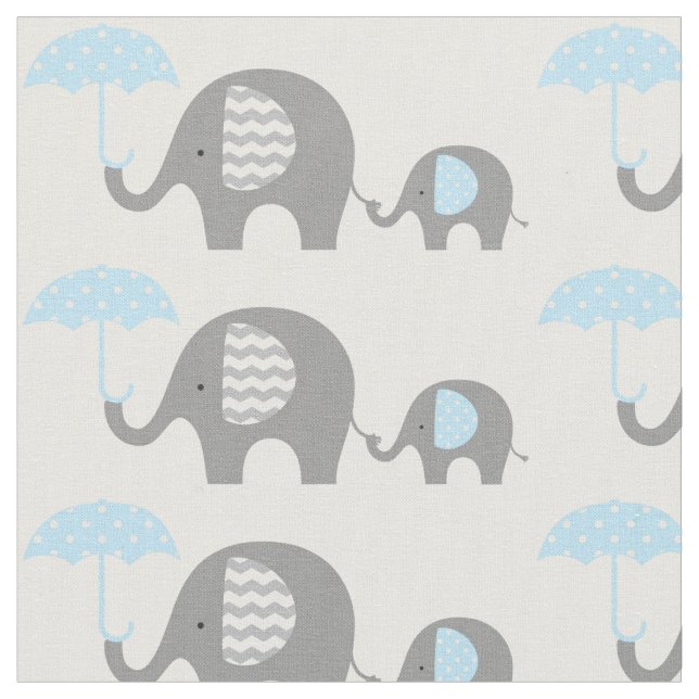 Fabric - Elephants Blue Tyg (Närbild)