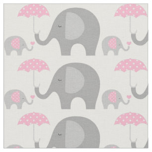 Fabric - Elephants Rosa och Grått Tyg
