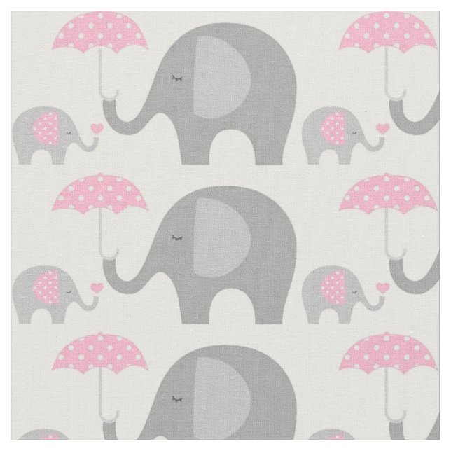 Fabric - Elephants Rosa och Grått Tyg (Närbild)