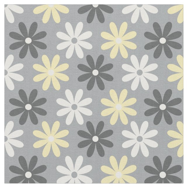 Fabric Floral Group Pattern Amarillo y Gris Tyg (Närbild)