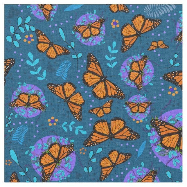 Fabric Monarch Butterflies Tyg (Närbild)