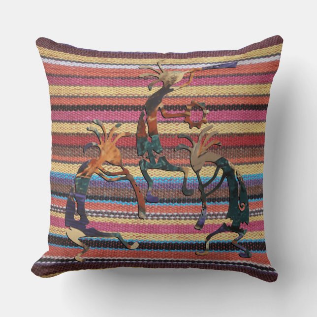 Fabric Rand Mönster färgad I + KOKOPELLI Kudde (Framsida)