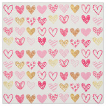 Fabric - Rosa och Guld Kärlek Hearts