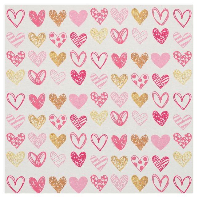 Fabric - Rosa och Guld Kärlek Hearts Tyg (Provkarta)