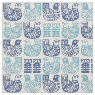 Fabric - Scandinavian Folk Art Flowers Birds Tyg