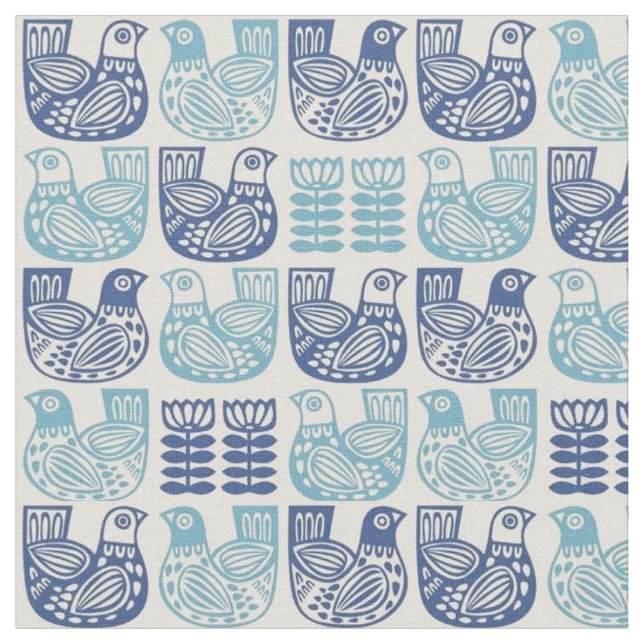 Fabric - Scandinavian Folk Art Flowers Birds Tyg (Närbild)