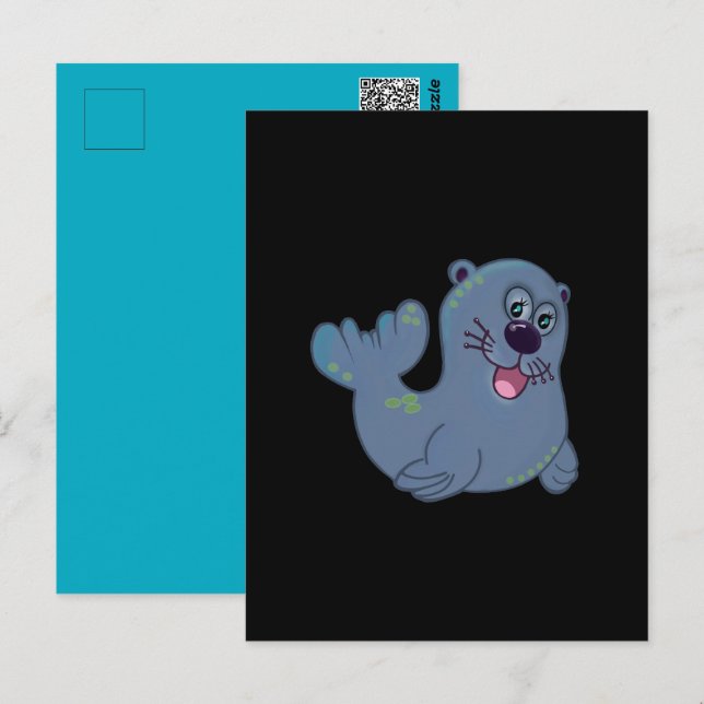 Fabric Seal at Zazzle Mascot Logotyp Character Vykort (Fram/baksida)