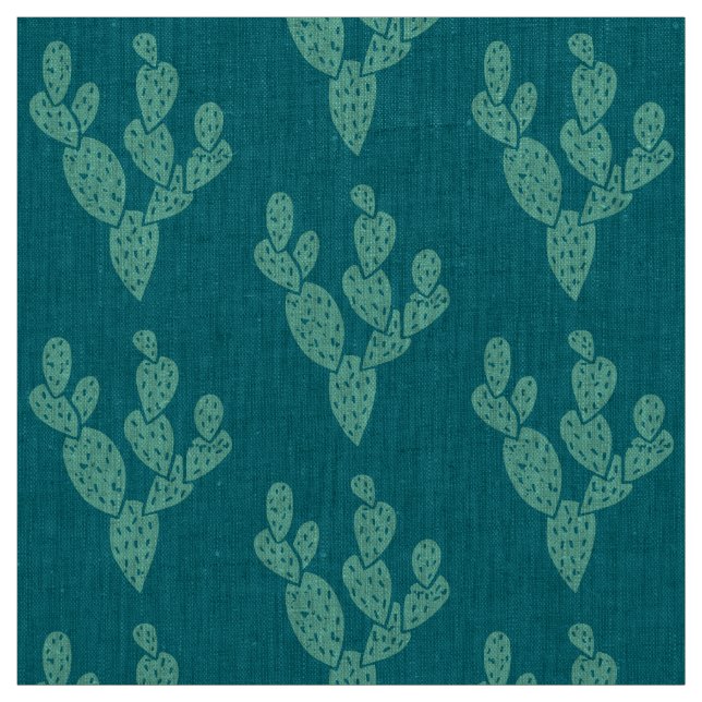 Fabric: Teal Cacti Natural Linen Tyg (Provkarta)
