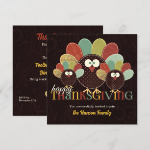 Fabric Turkey Family Gathering Thanksgiving Inbjudningar