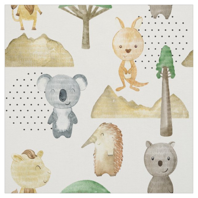 Fabric with australian animals för barn tyg (Provkarta)