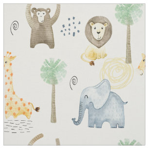 Fabric with safari animals för barn tyg