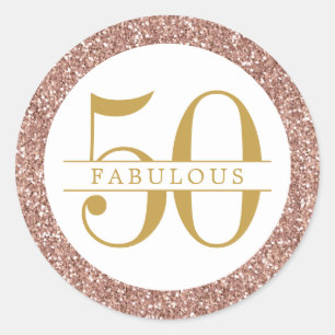 Fabriksdag 50:e födelsedagen Rosa ros Guld Glitte Runt Klistermärke