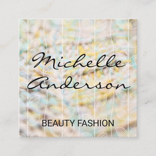 Fabriksmaterial | Plant Doodle Mönster Fyrkantigt Visitkort (Framsida)