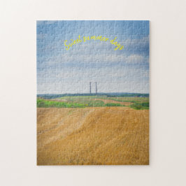 Fabriksskorsten med gult fält pussel