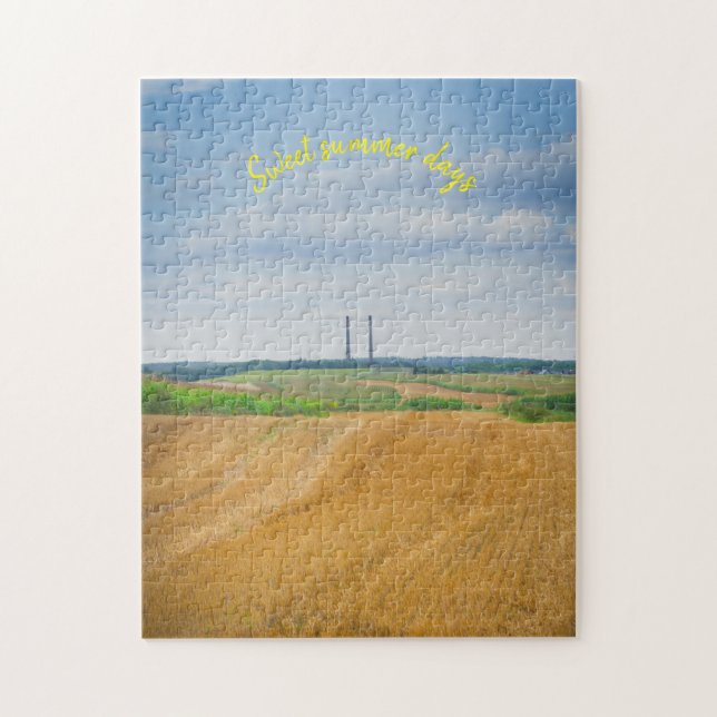 Fabriksskorsten med gult fält pussel (Vertikal)