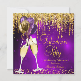 Fabulat 50 Lila Glitter Guld Champagne SQ Inbjudningar
