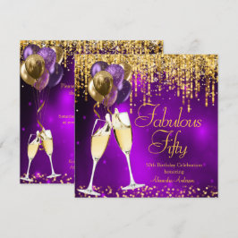Fabulat 50 Lila Glitter Guld Champagne SQ Inbjudningar